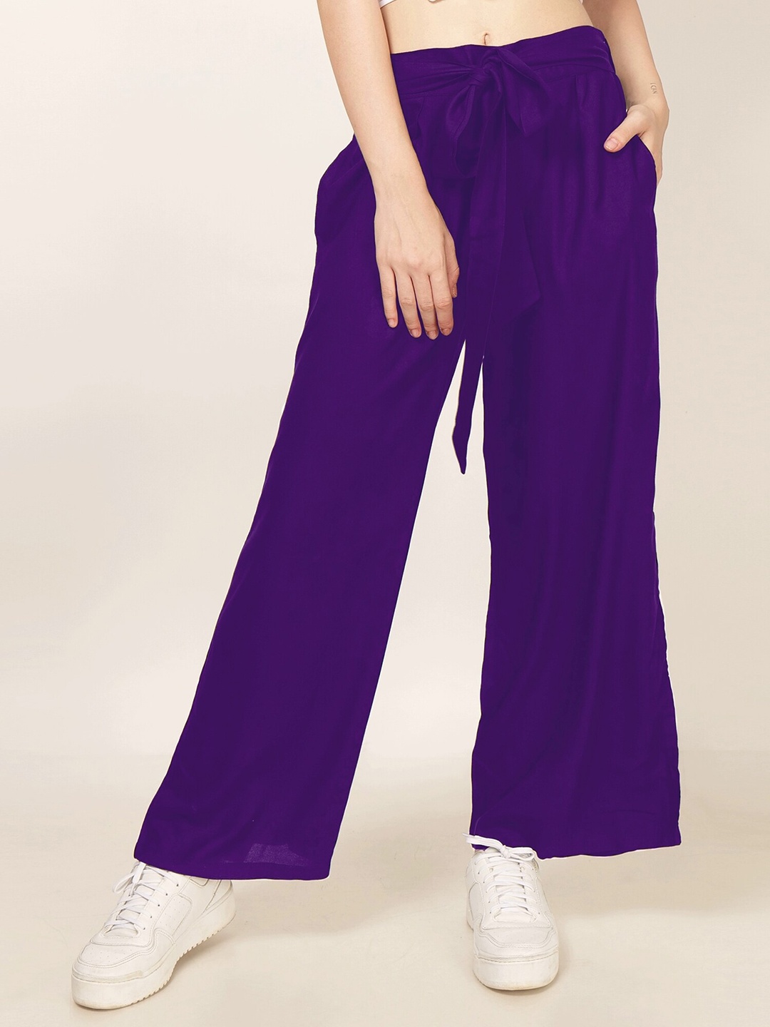 

PATRORNA Women Mid Rise Wide Leg Fit Palazzos, Purple