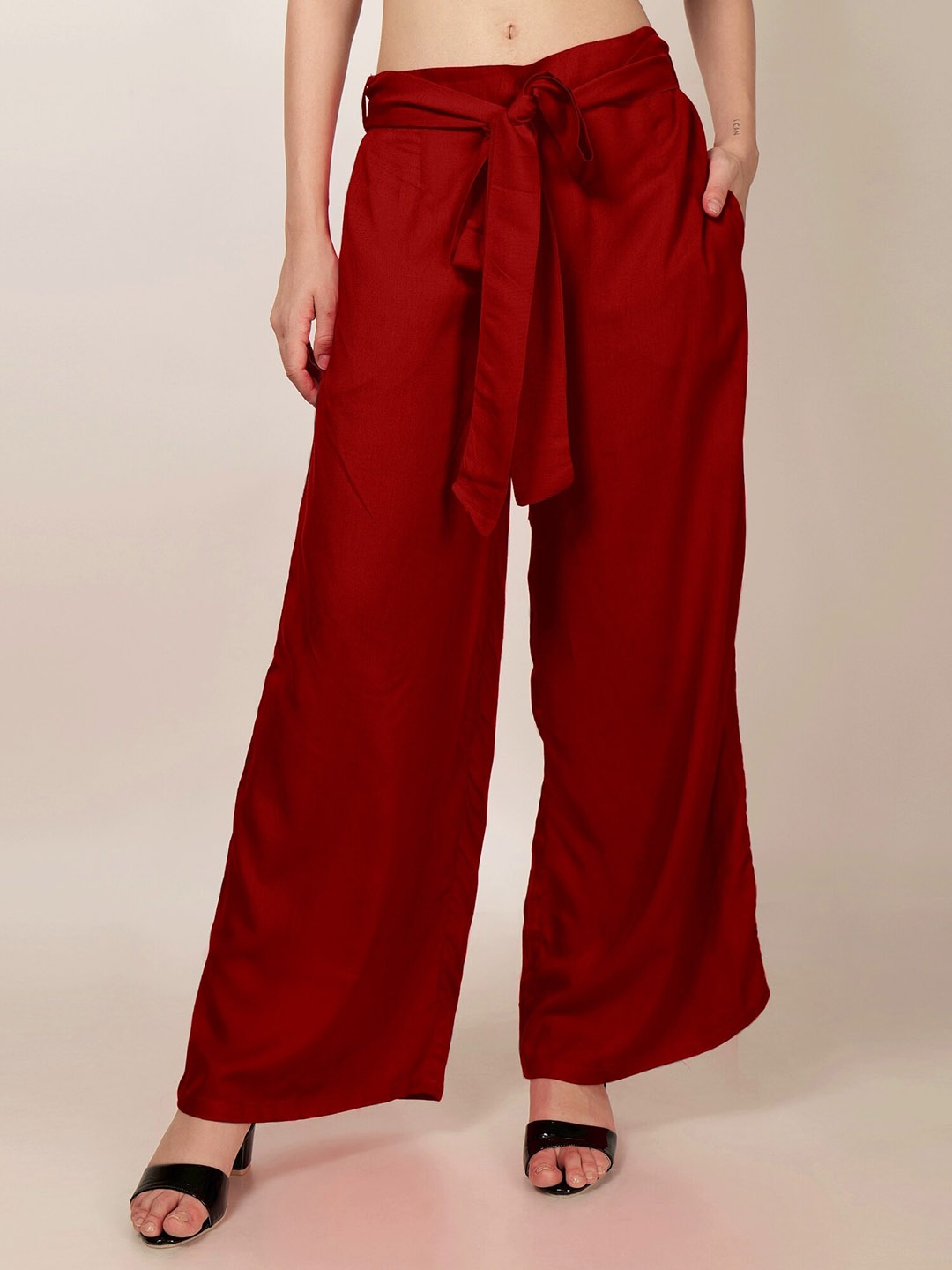 

PATRORNA Women Mid Rise Straight Fit Palazzos, Maroon
