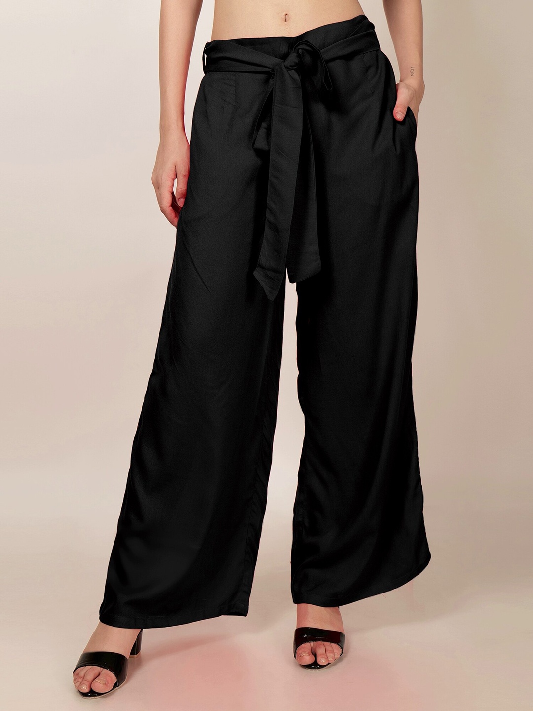 

PATRORNA Mid Rise Ankle Length Palazzos, Black