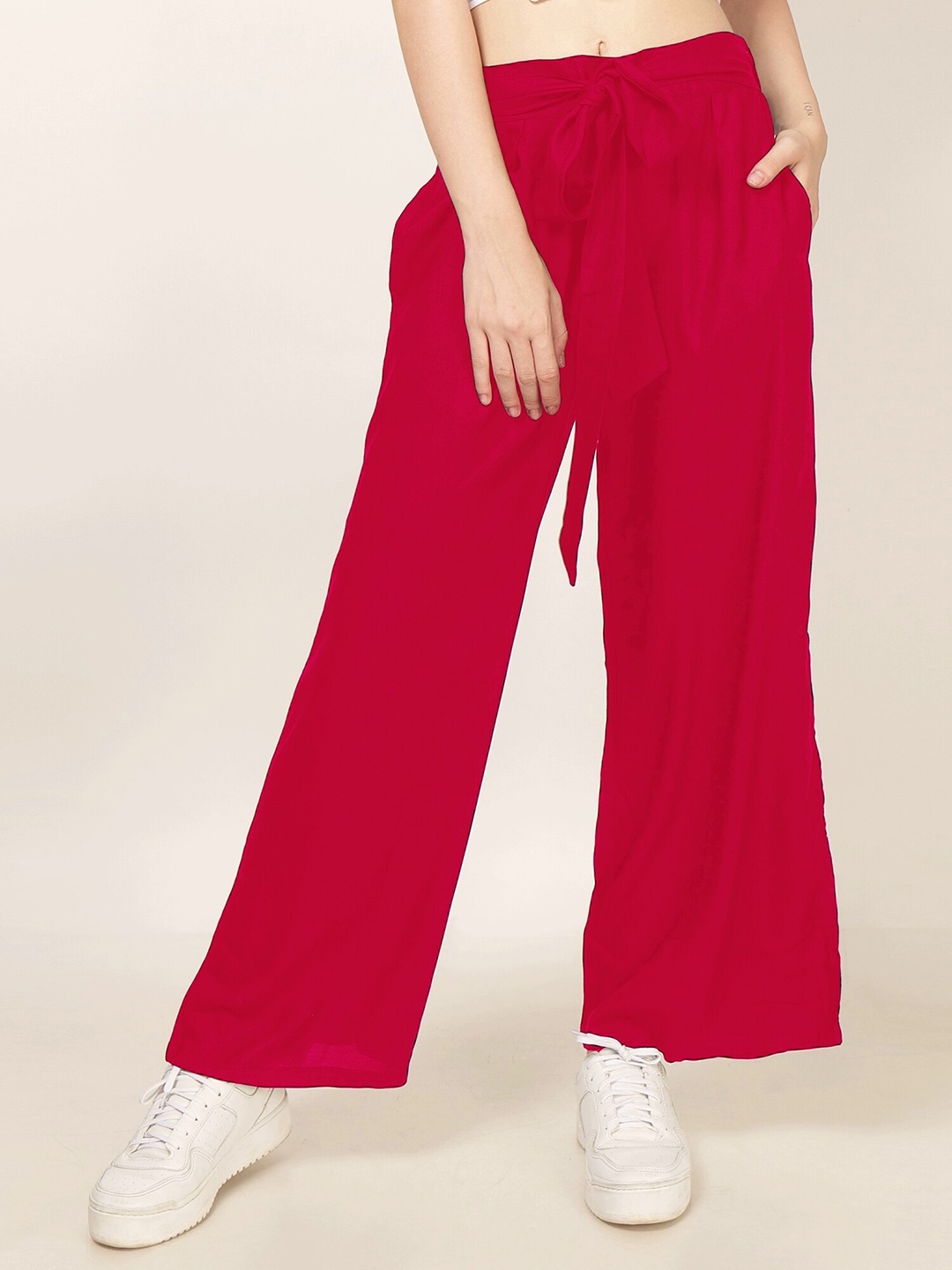 

PATRORNA Loose Fit Palazzos With Belt, Pink