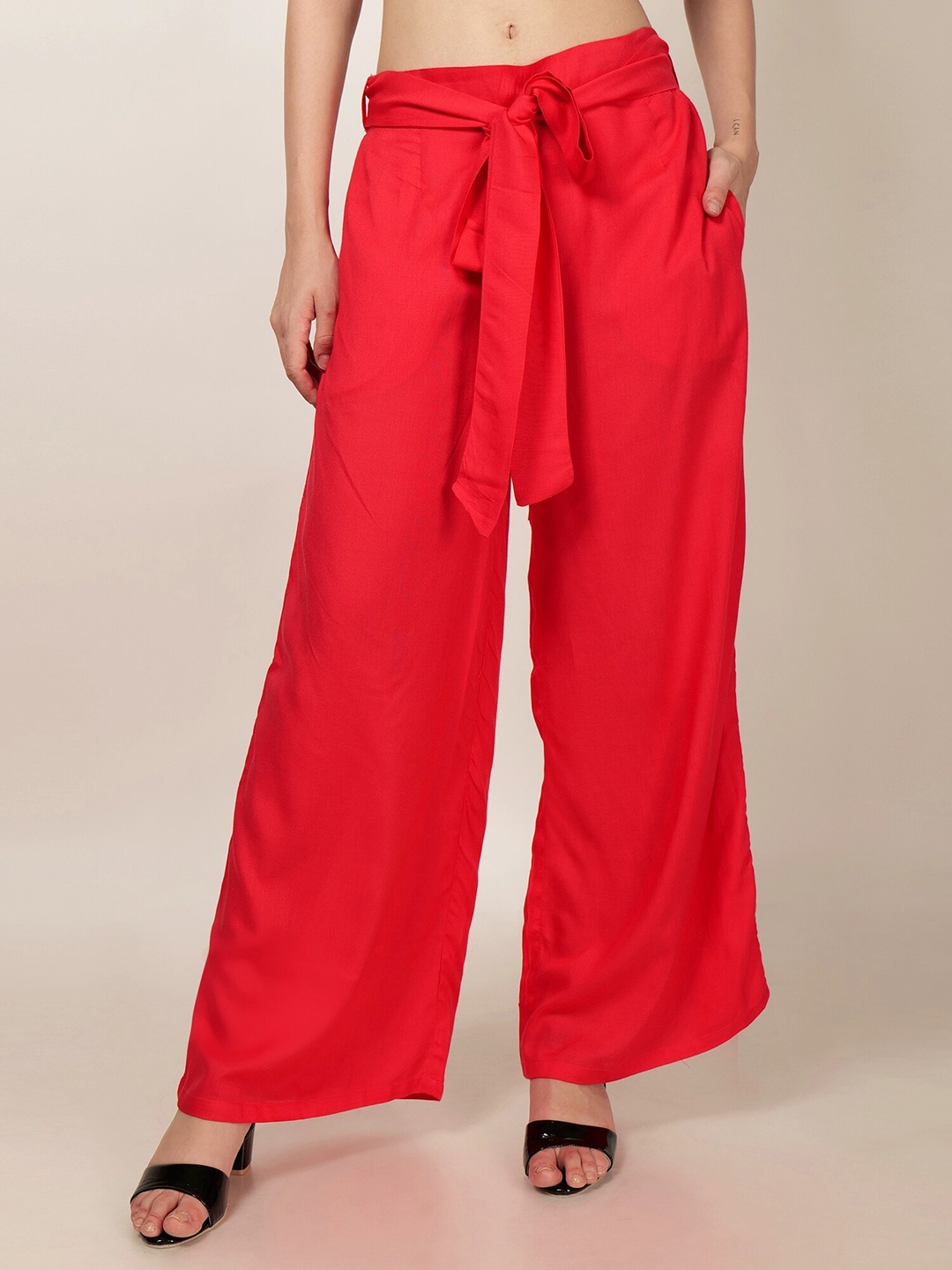 

PATRORNA Women Straight Pleated Palazzo, Red