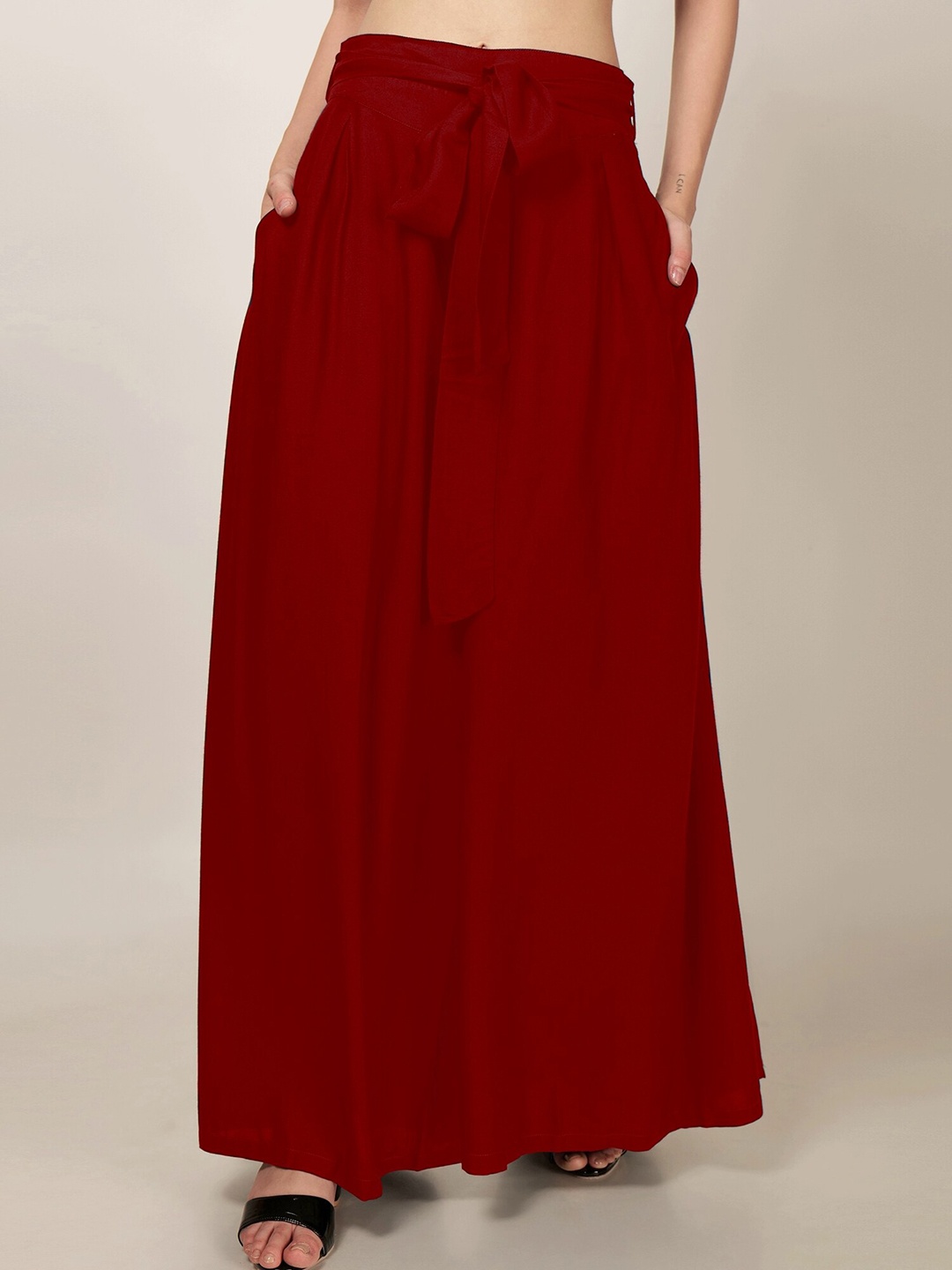 

PATRORNA Tie-Up Detail Flared Palazzo, Maroon