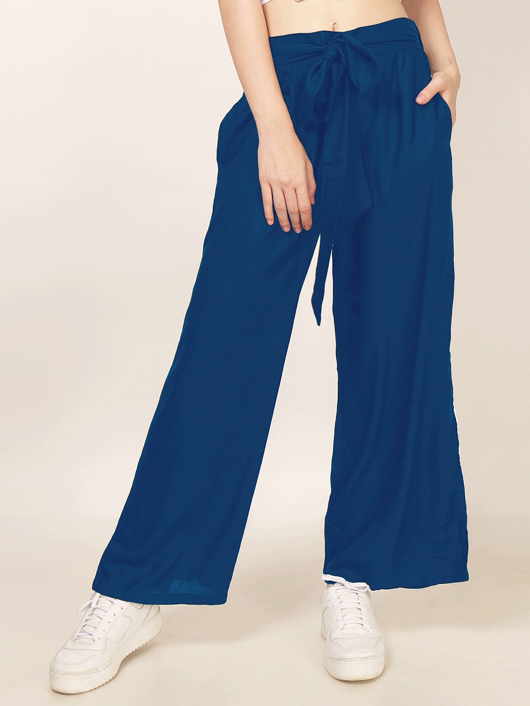 

PATRORNA Women Loose Fit Pleated Palazzo, Blue