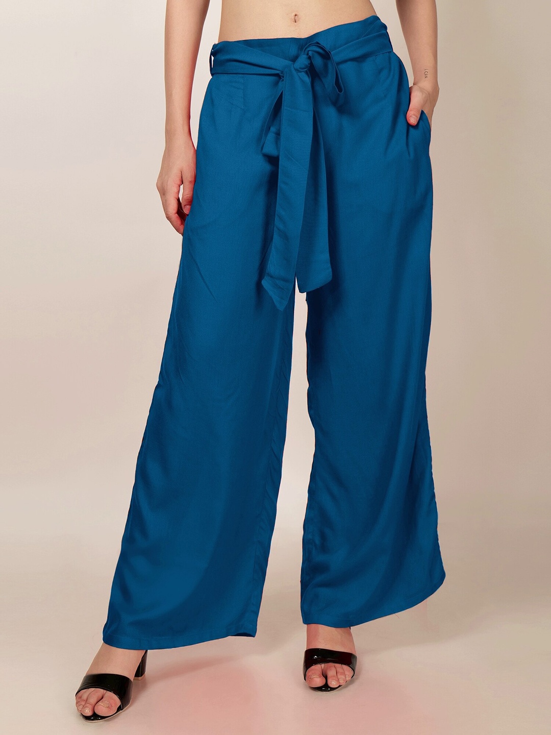 

PATRORNA Loose Fit Palazzos With Belt, Teal