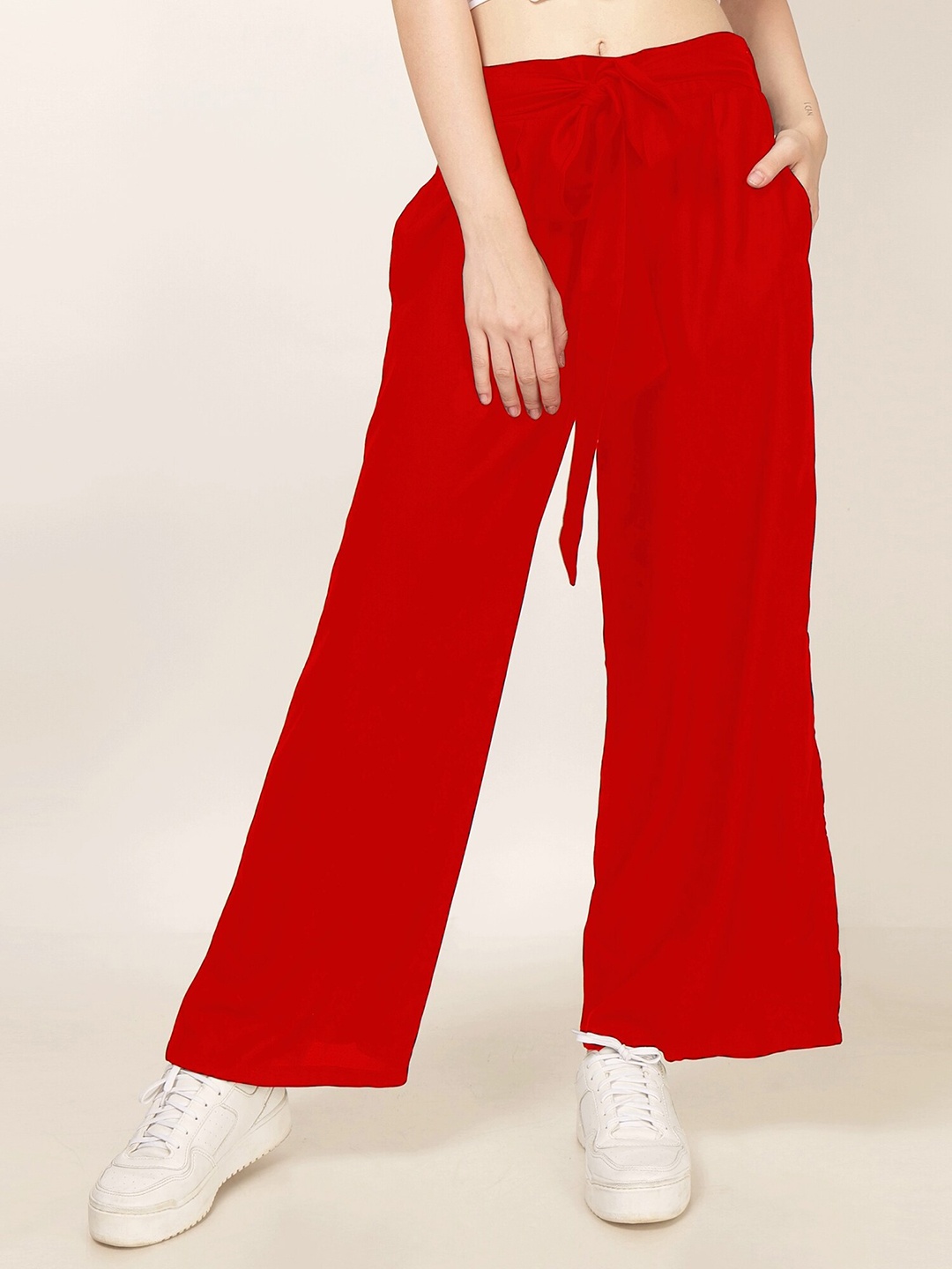 

PATRORNA Wide Leg Fit Tie-Up Palazzos, Red