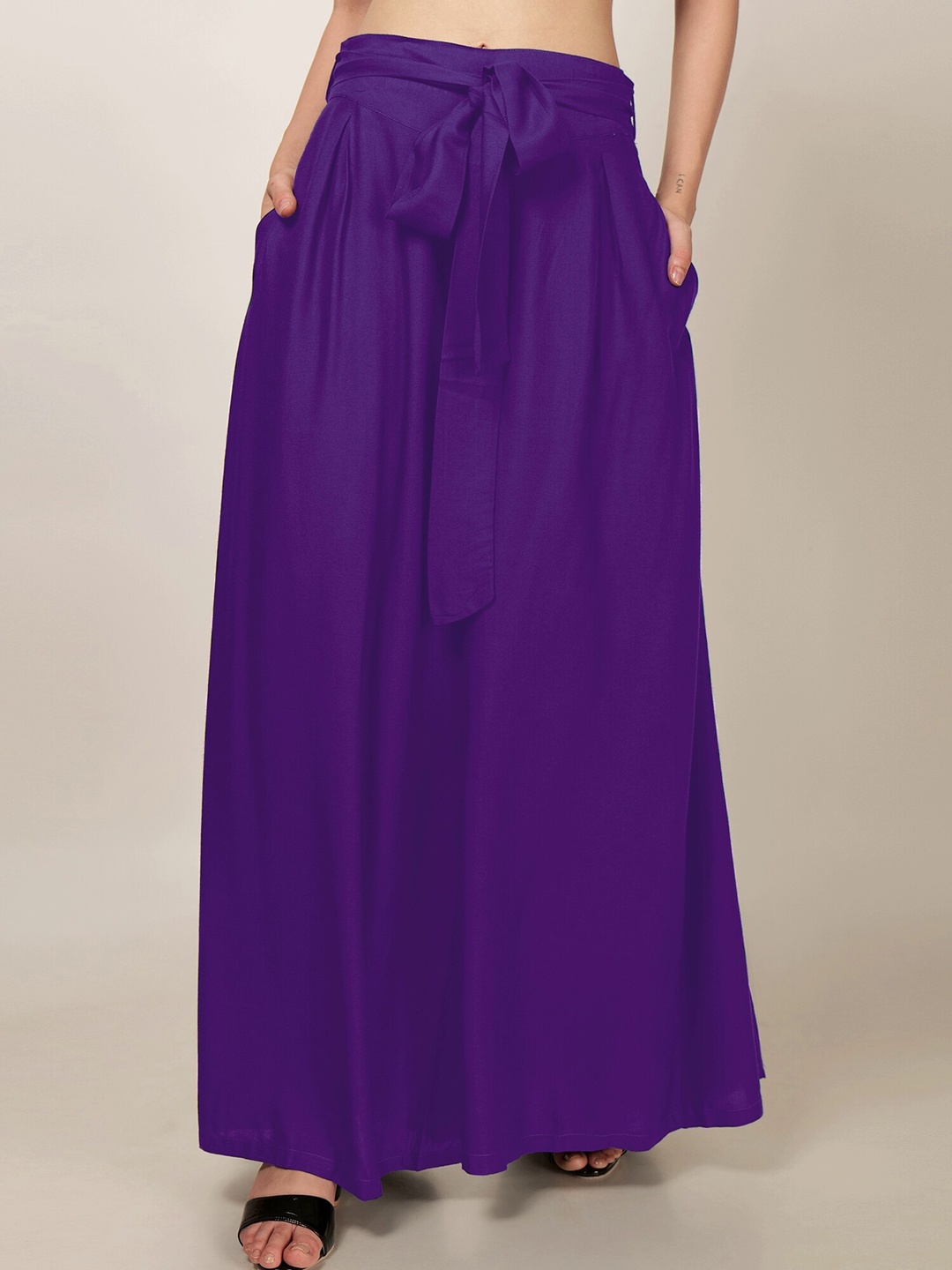

PATRORNA Loose Fit Palazzos With Belt, Purple