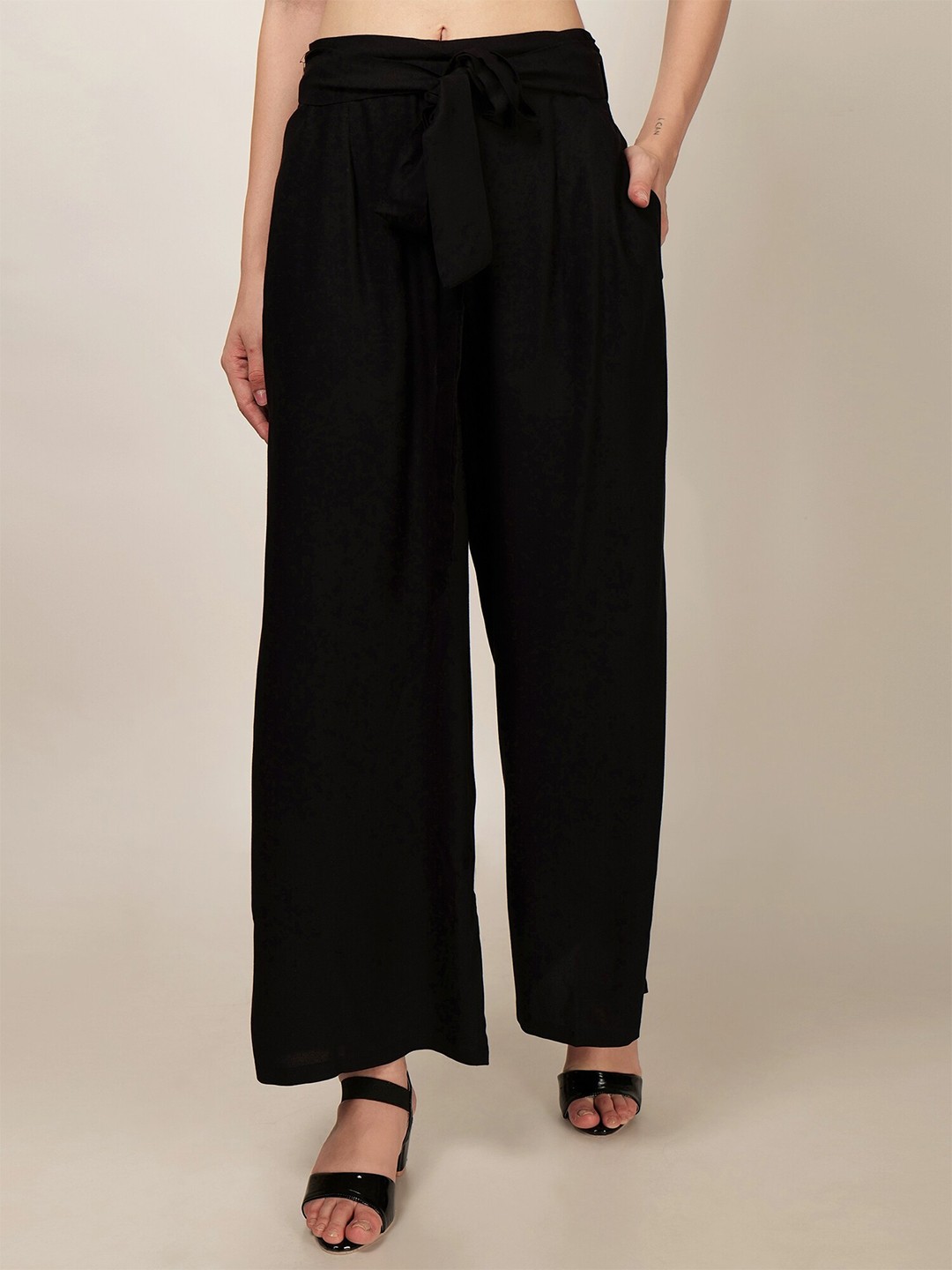 

PATRORNA Women Straight Pleated Palazzo, Black