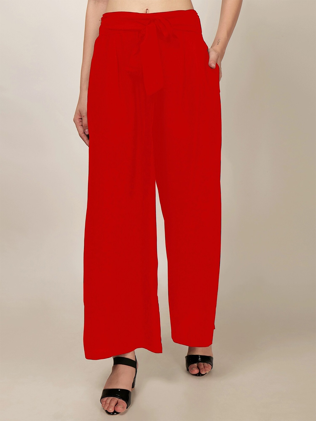

PATRORNA Loose Fit Palazzos With Belt, Red