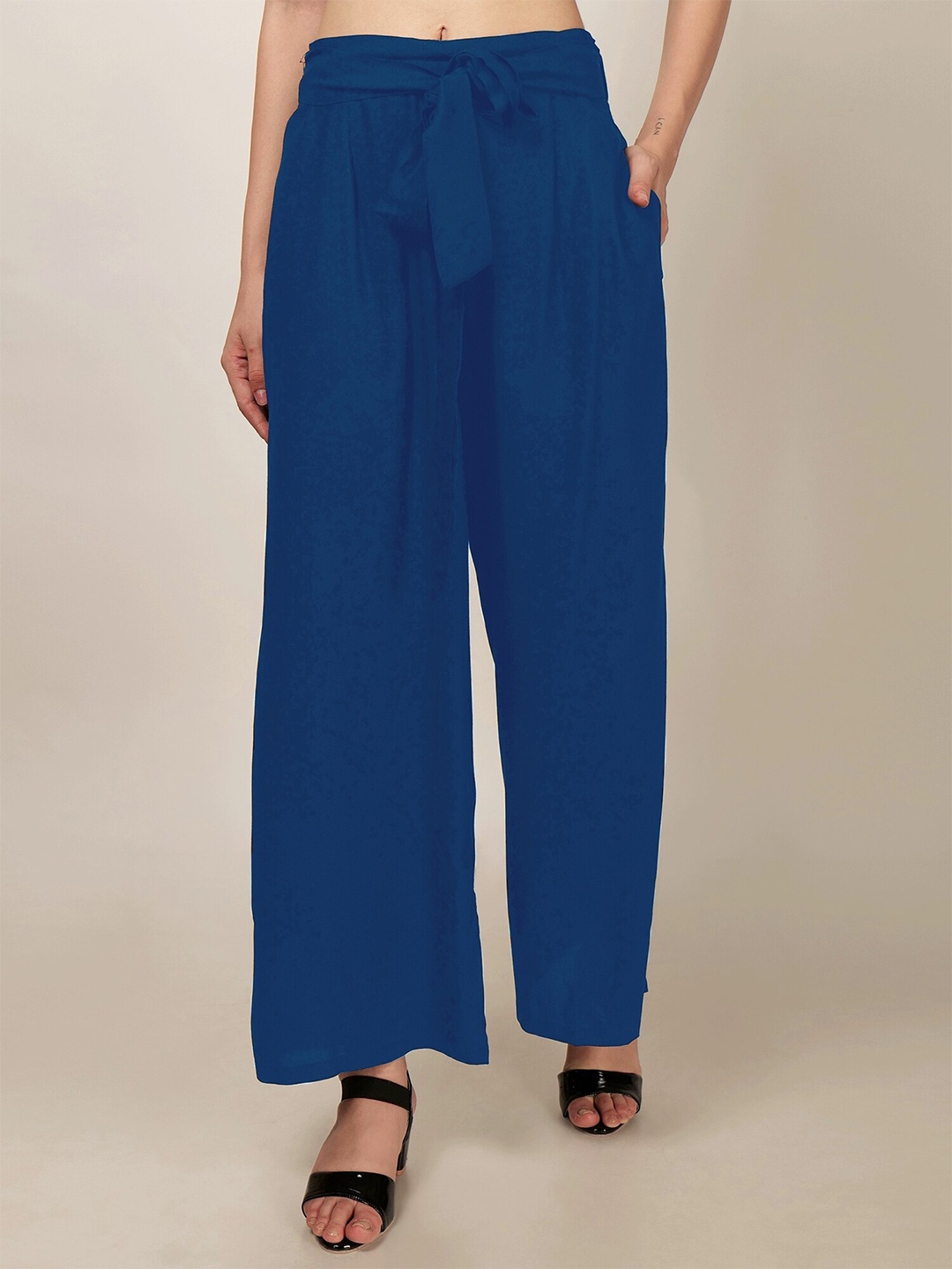 

PATRORNA Women Straight Pleated Palazzo, Blue