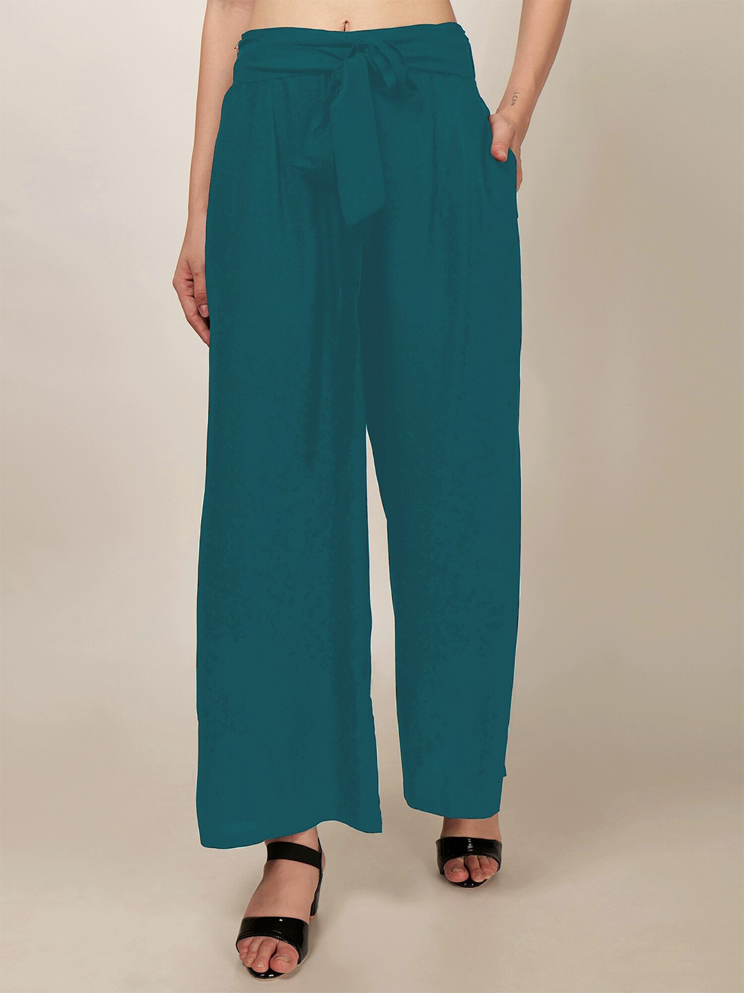 

PATRORNA Women Straight Pleated Palazzo, Green