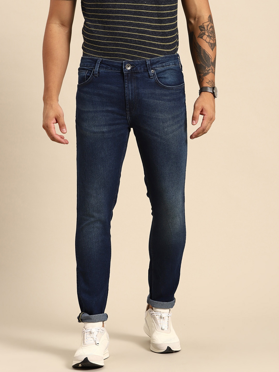 

United Colors of Benetton Men Skinny Fit Light Fade Stretchable Jeans, Navy blue