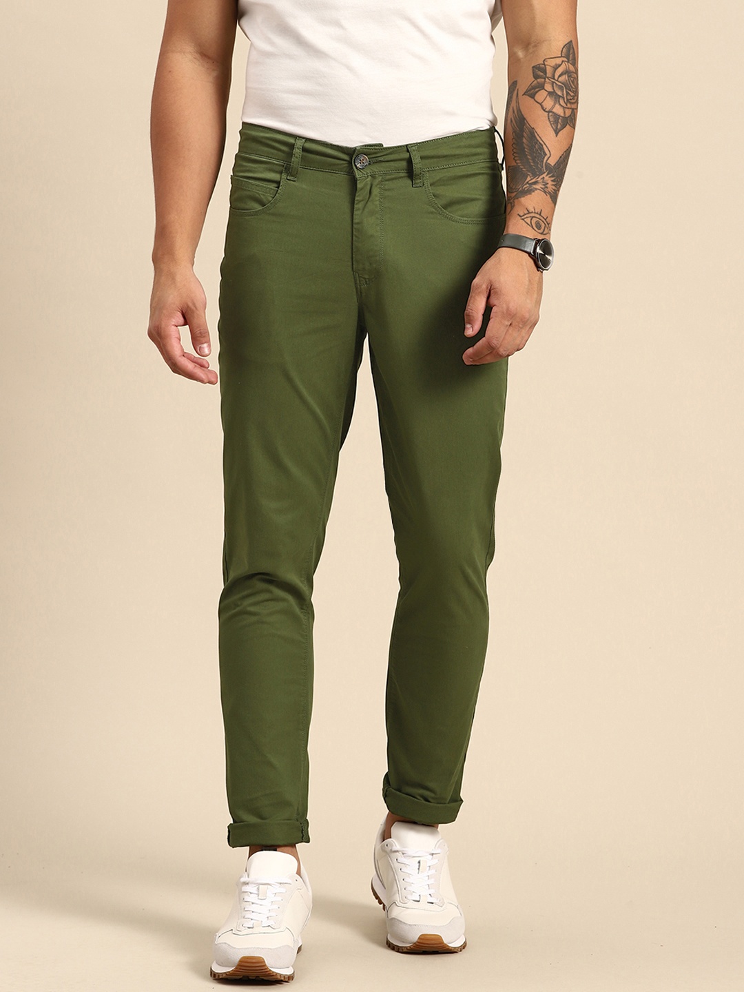 

United Colors of Benetton Men Slim Fit Trousers, Olive