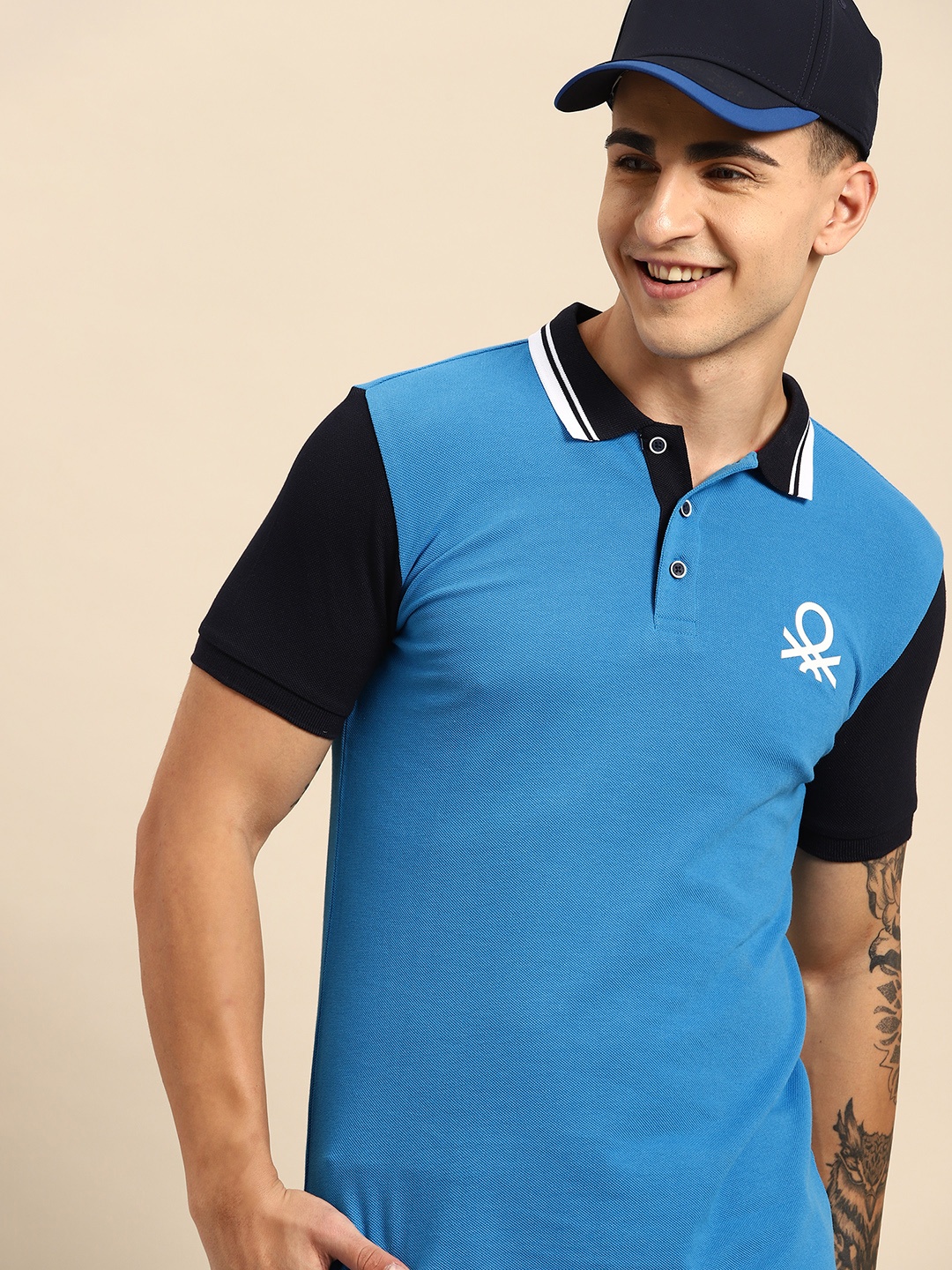 

United Colors of Benetton Men Polo Collar Pure Cotton T-shirt, Blue