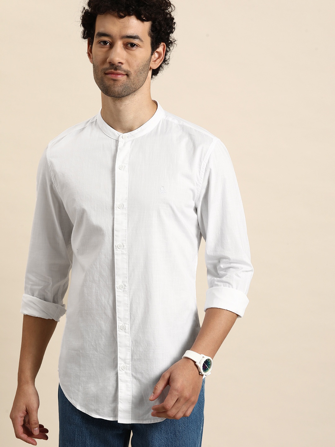 United Colors of Benetton Pure Cotton Slim Fit Opaque Casual Shirt, White