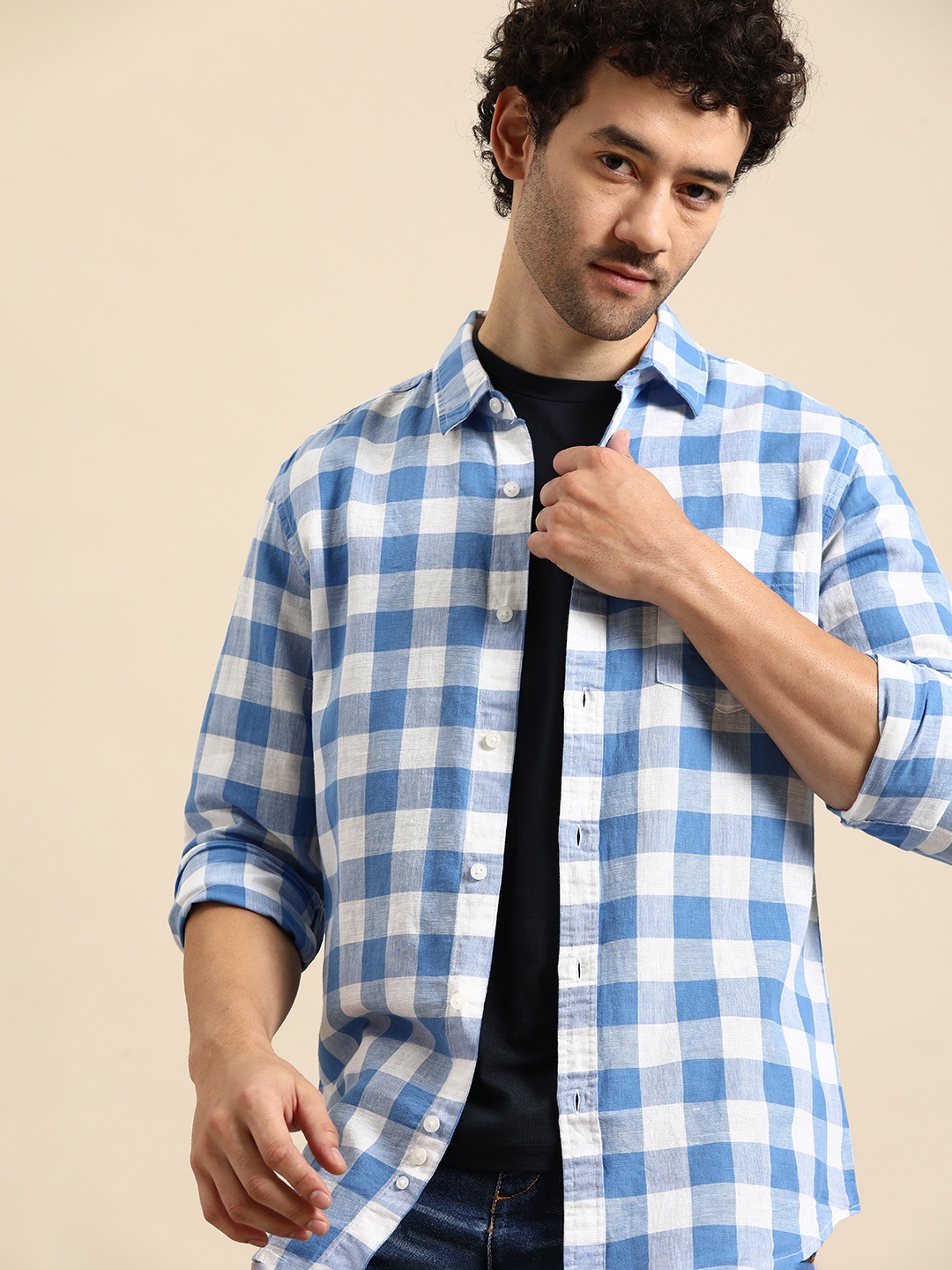 United Colors of Benetton Slim Fit Checked Casual Shirt, Blue
