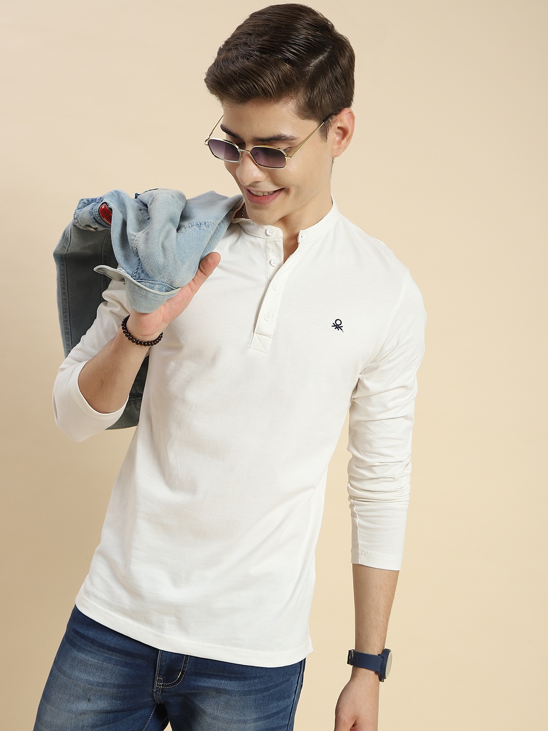

United Colors of Benetton Henley Neck Pure Cotton Slim Fit T-shirt, White