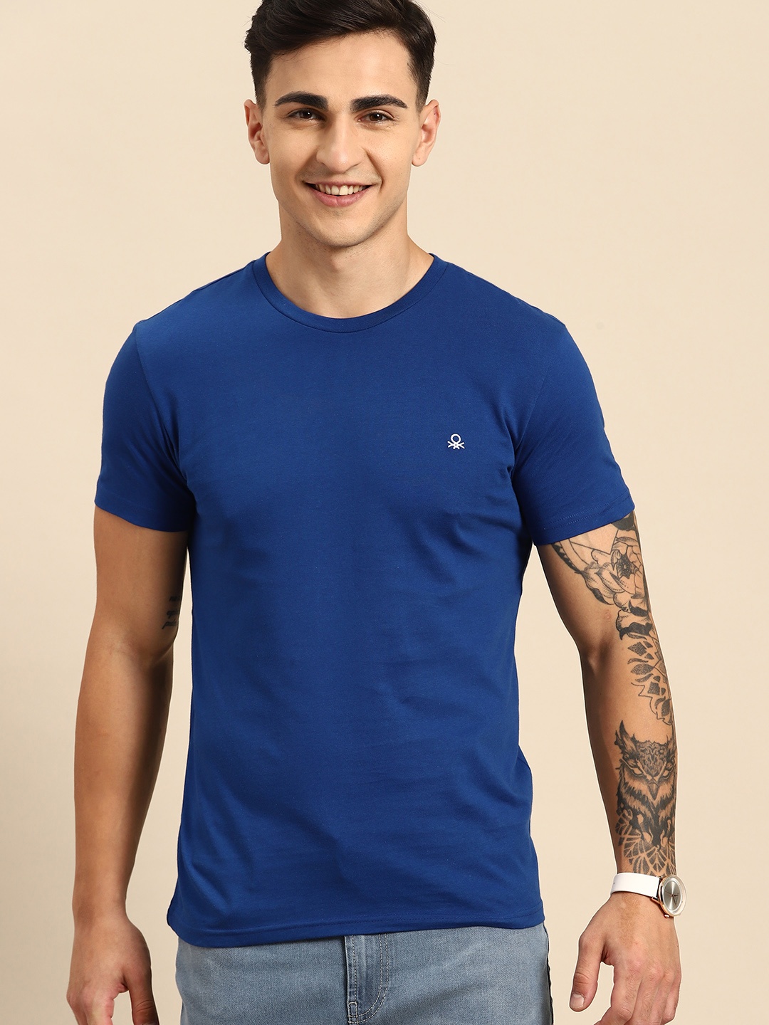 United Colors of Benetton Men Pure Cotton Slim Fit T-shirt, Blue