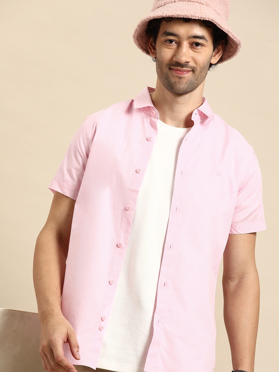 

United Colors of Benetton Men Pure Cotton Casual Shirt, Pink