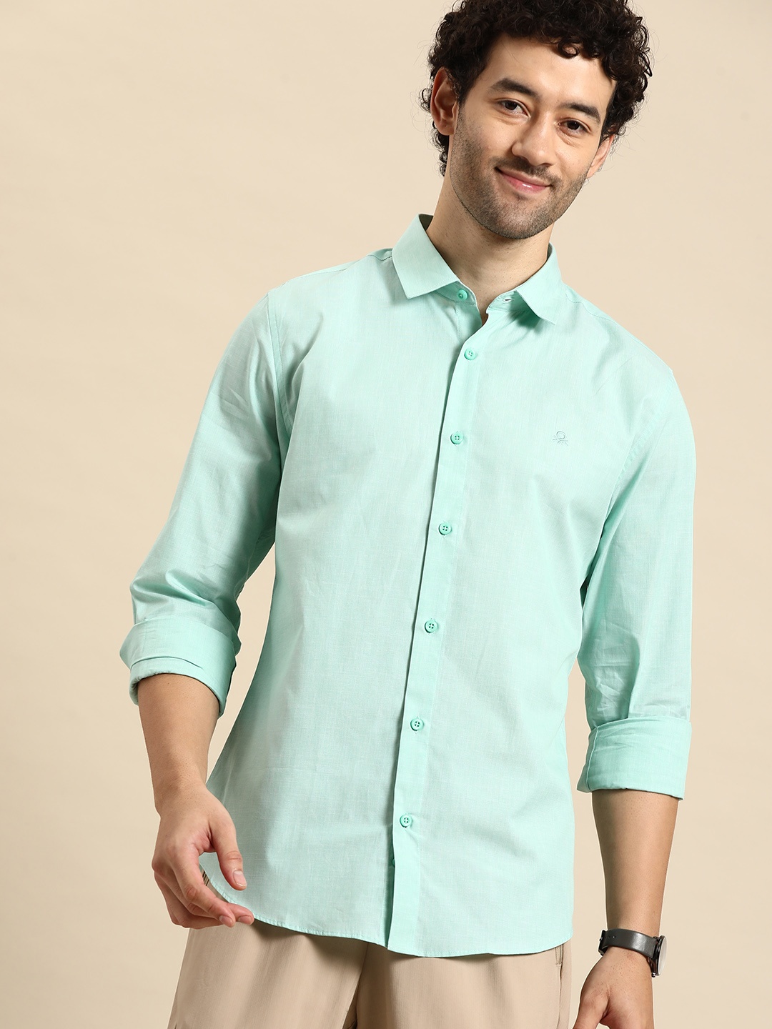 

United Colors of Benetton Men Pure Cotton Casual Shirt, Green