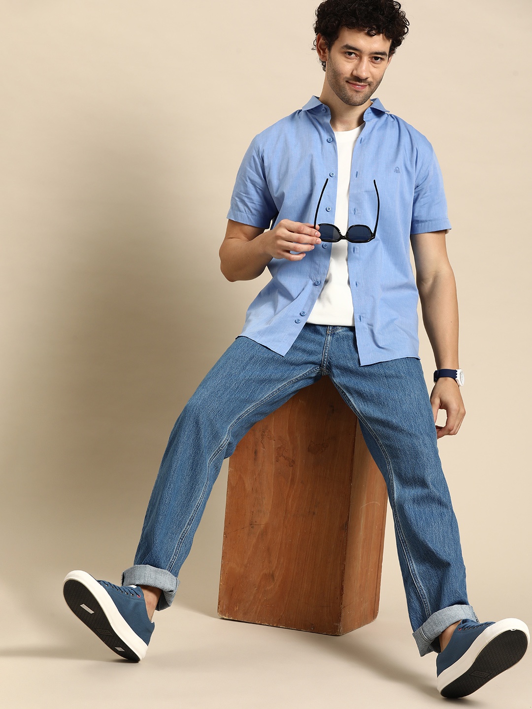 

United Colors of Benetton Men Pure Cotton Casual Shirt, Blue