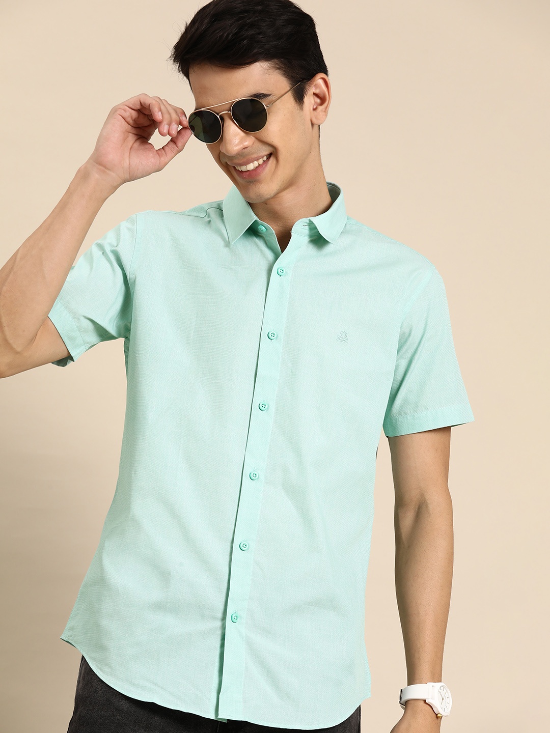 

United Colors of Benetton Pure Cotton Casual Shirt, Sea green