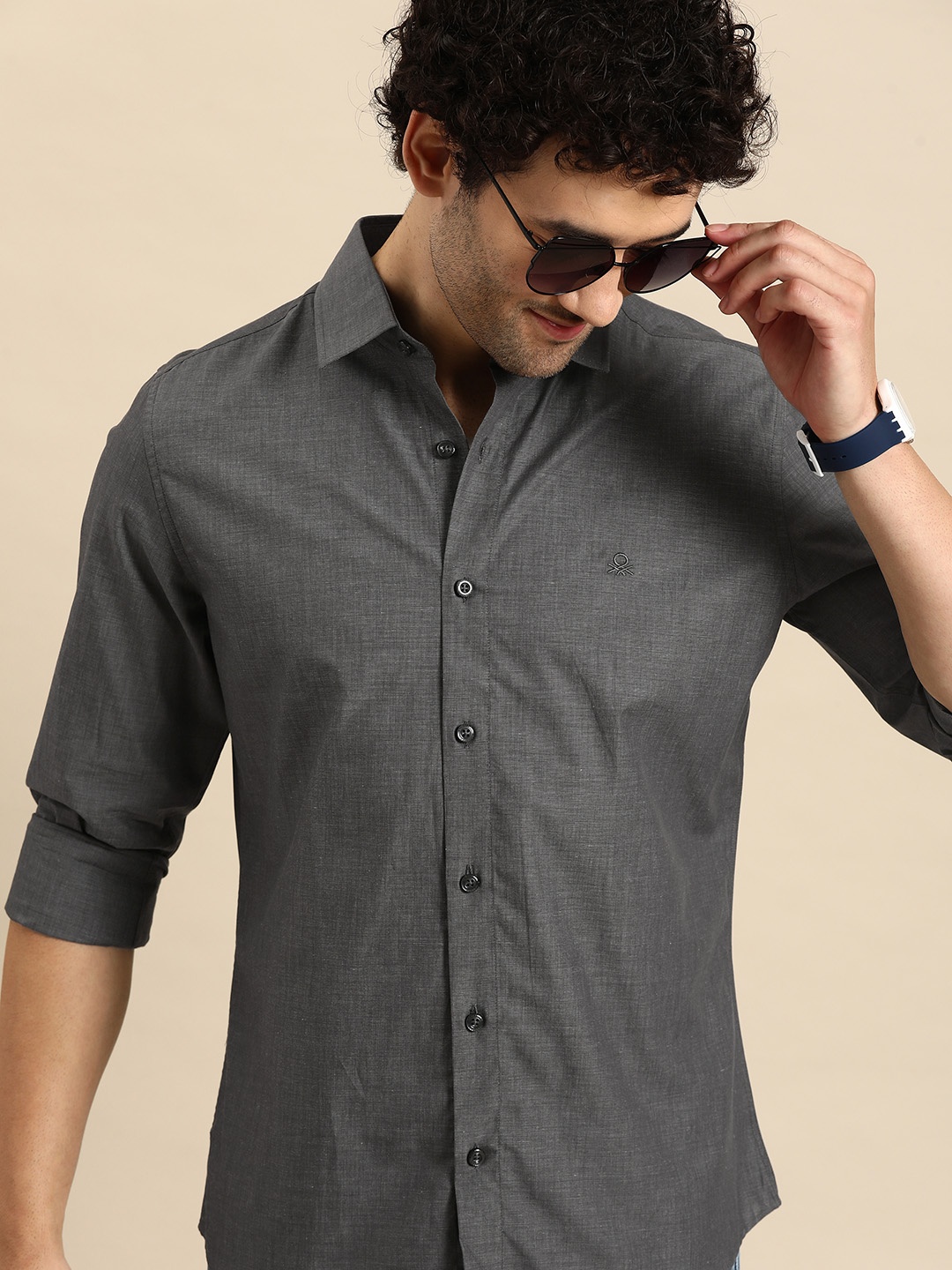 

United Colors of Benetton Men Pure Cotton Casual Shirt, Charcoal