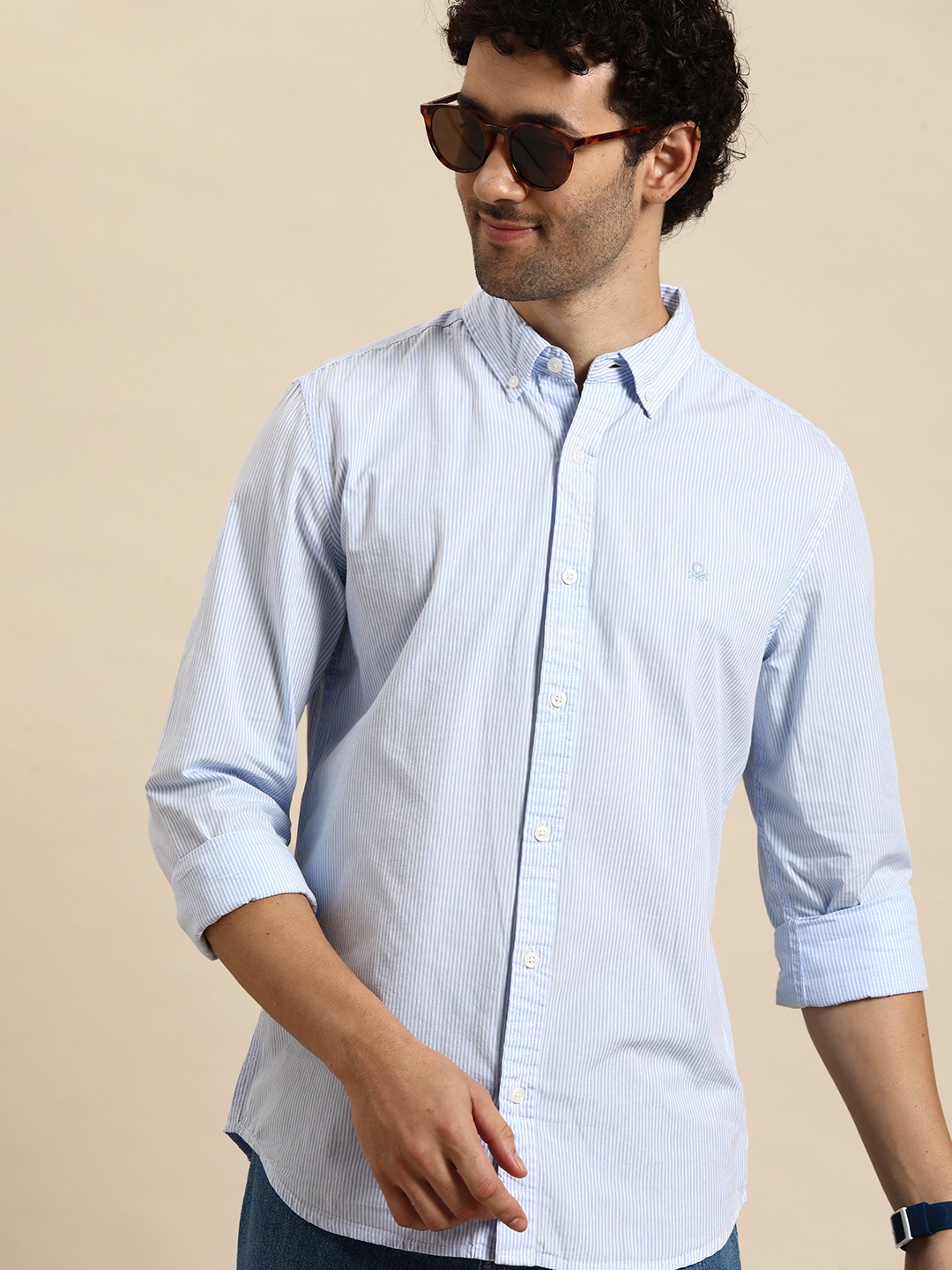

United Colors of Benetton Men Pure Cotton Striped Casual Shirt, White