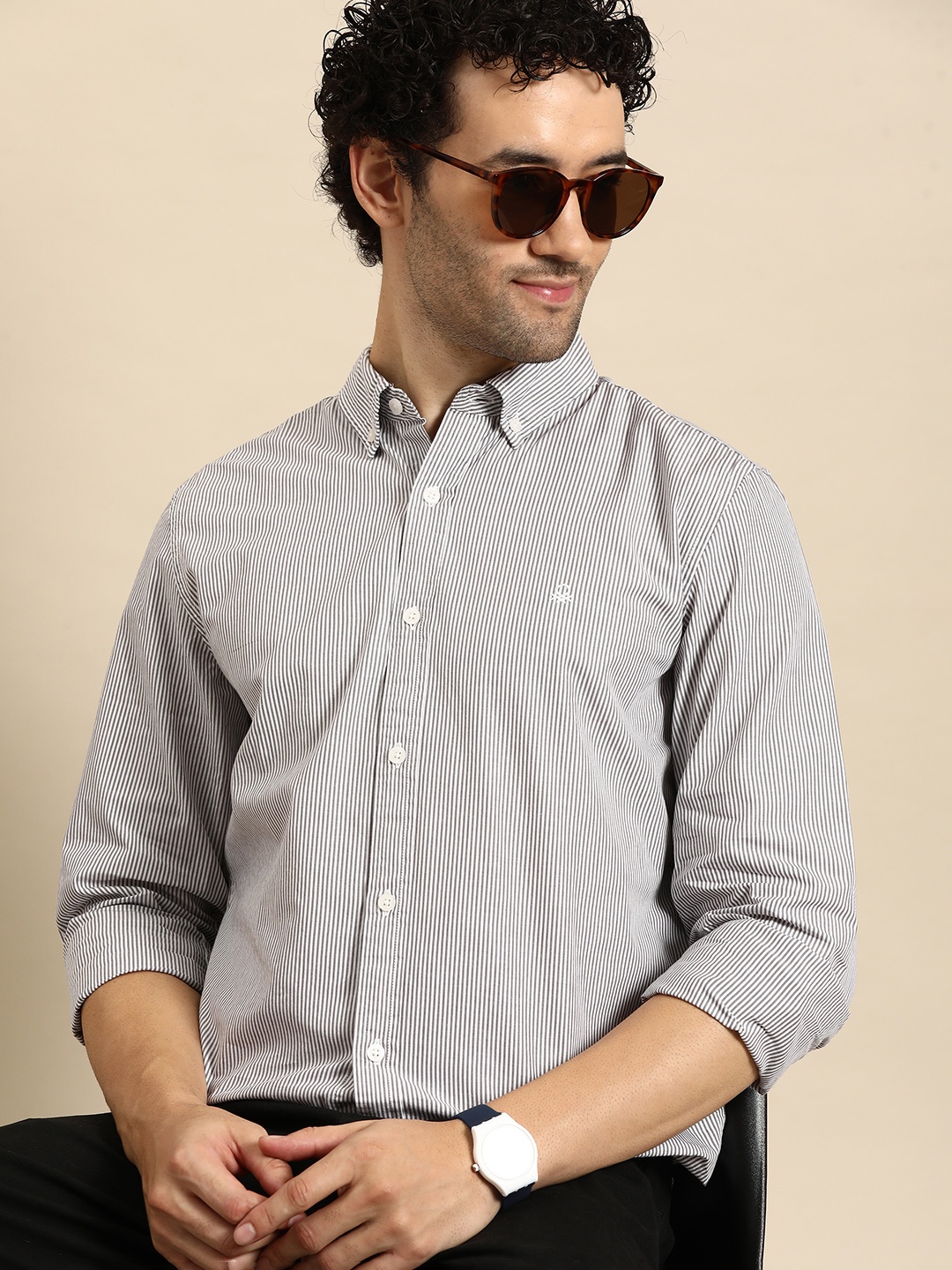 

United Colors of Benetton Slim Fit Striped Casual Shirt, White