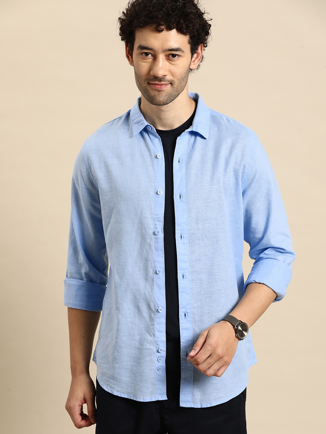 

United Colors of Benetton Slim Fit Opaque Casual Shirt, Blue