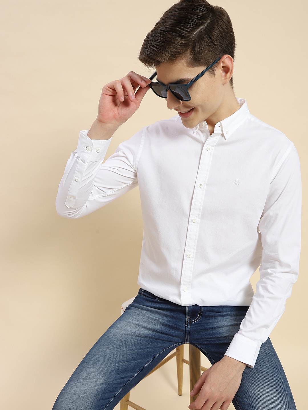 

United Colors of Benetton Cotton Slim Fit Opaque Casual Shirt, White