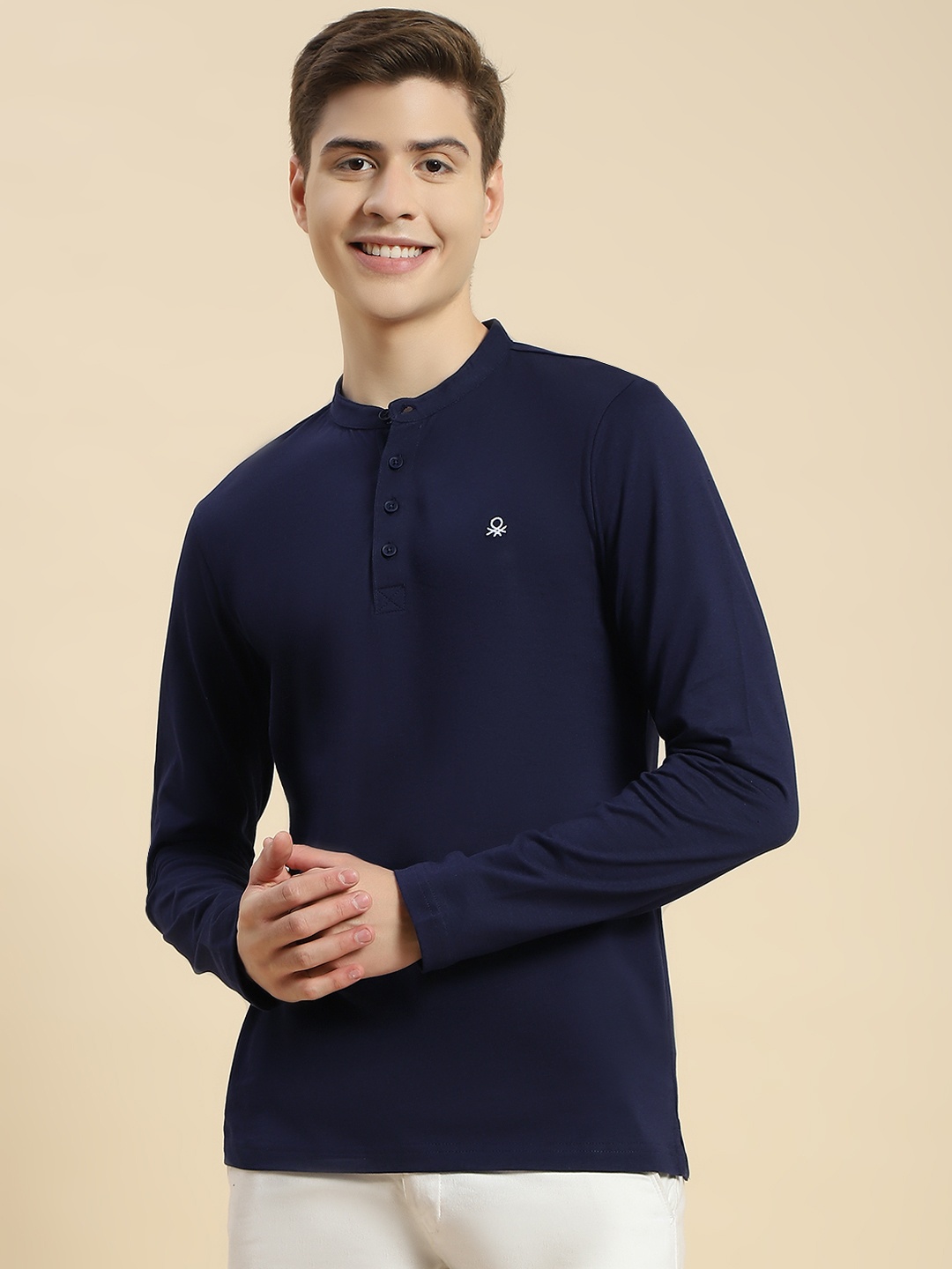 

United Colors of Benetton Henley Neck Pure Cotton Slim Fit T-shirt, Navy blue