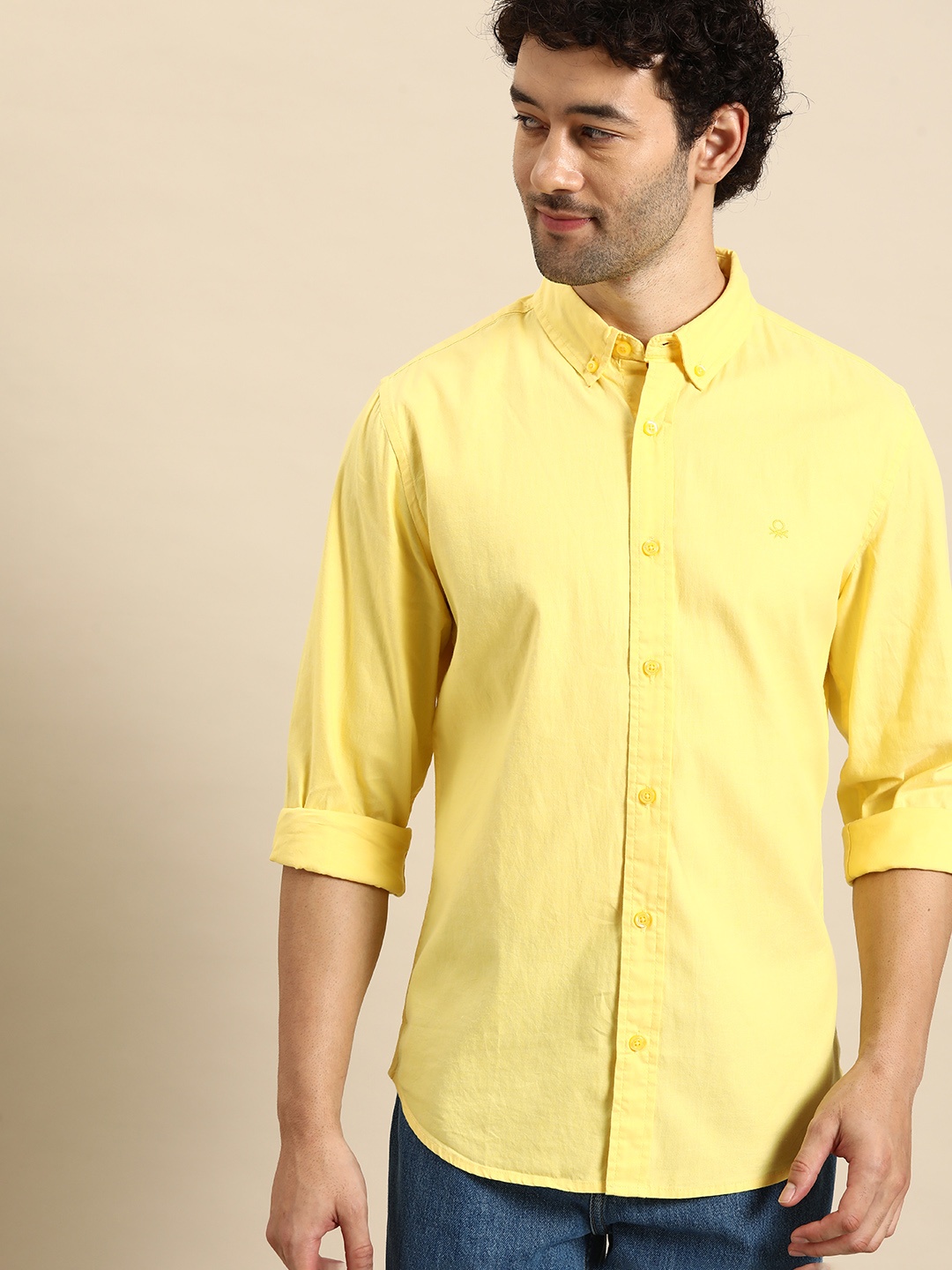 

United Colors of Benetton Pure Cotton Slim Fit Casual Shirt, Yellow