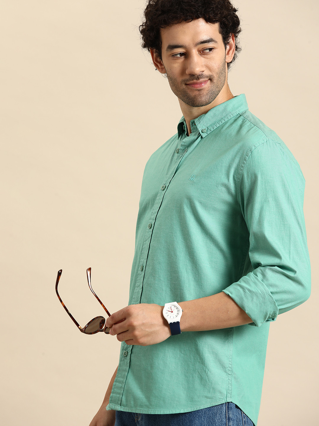 

United Colors of Benetton Pure Cotton Slim Fit Opaque Casual Shirt, Green