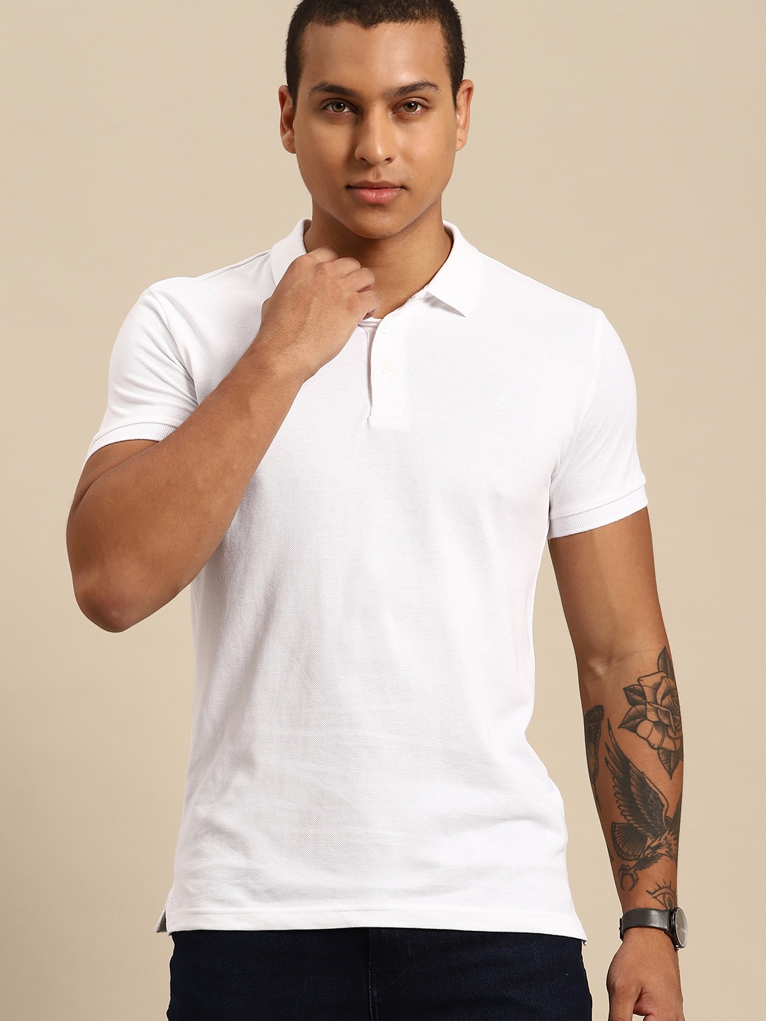 

United Colors of Benetton Men Polo Collar Pure Cotton T-shirt, White