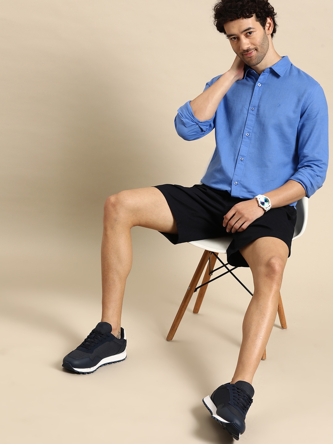 United Colors of Benetton Slim Fit Opaque Casual Shirt, Blue