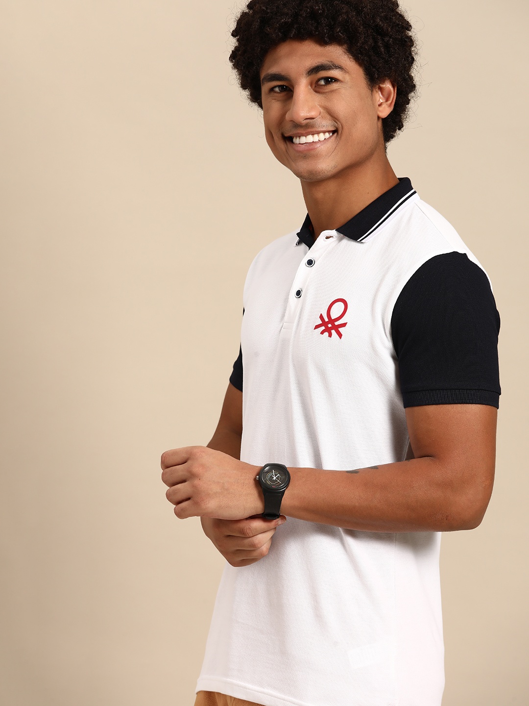 

United Colors of Benetton Men Polo Collar Pure Cotton T-shirt, White