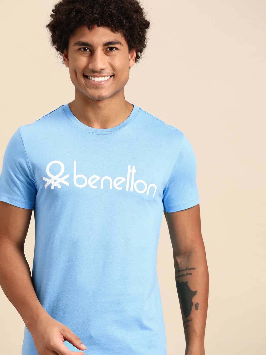 

United Colors of Benetton Men Brand Logo Printed T-shirt, Blue