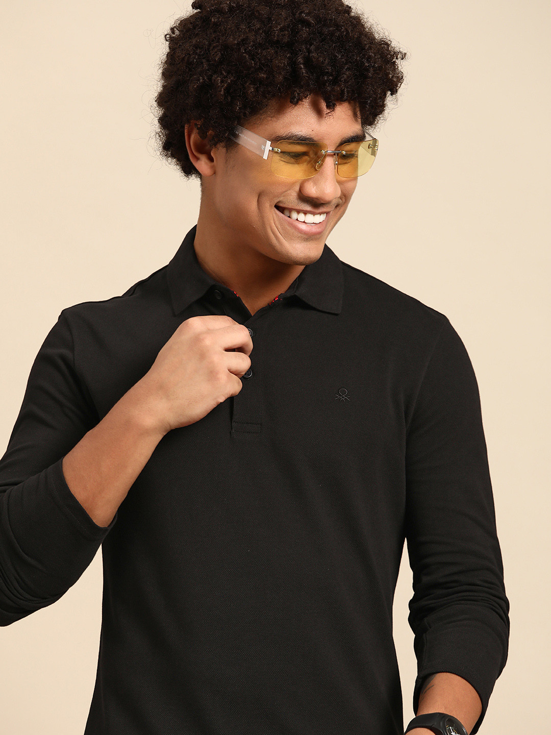 

United Colors of Benetton Men Polo Collar Pure Cotton T-shirt, Black