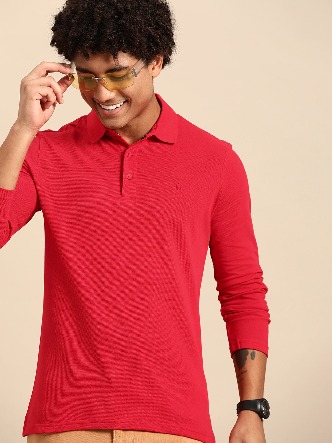

United Colors of Benetton Men Polo Collar Pure Cotton T-shirt, Red