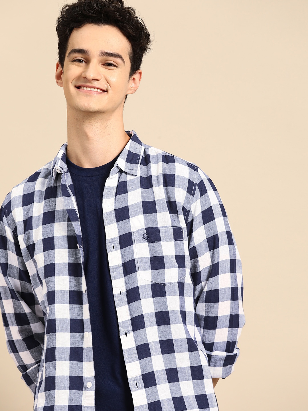 

United Colors of Benetton Slim Fit Checked Casual Shirt, Navy blue