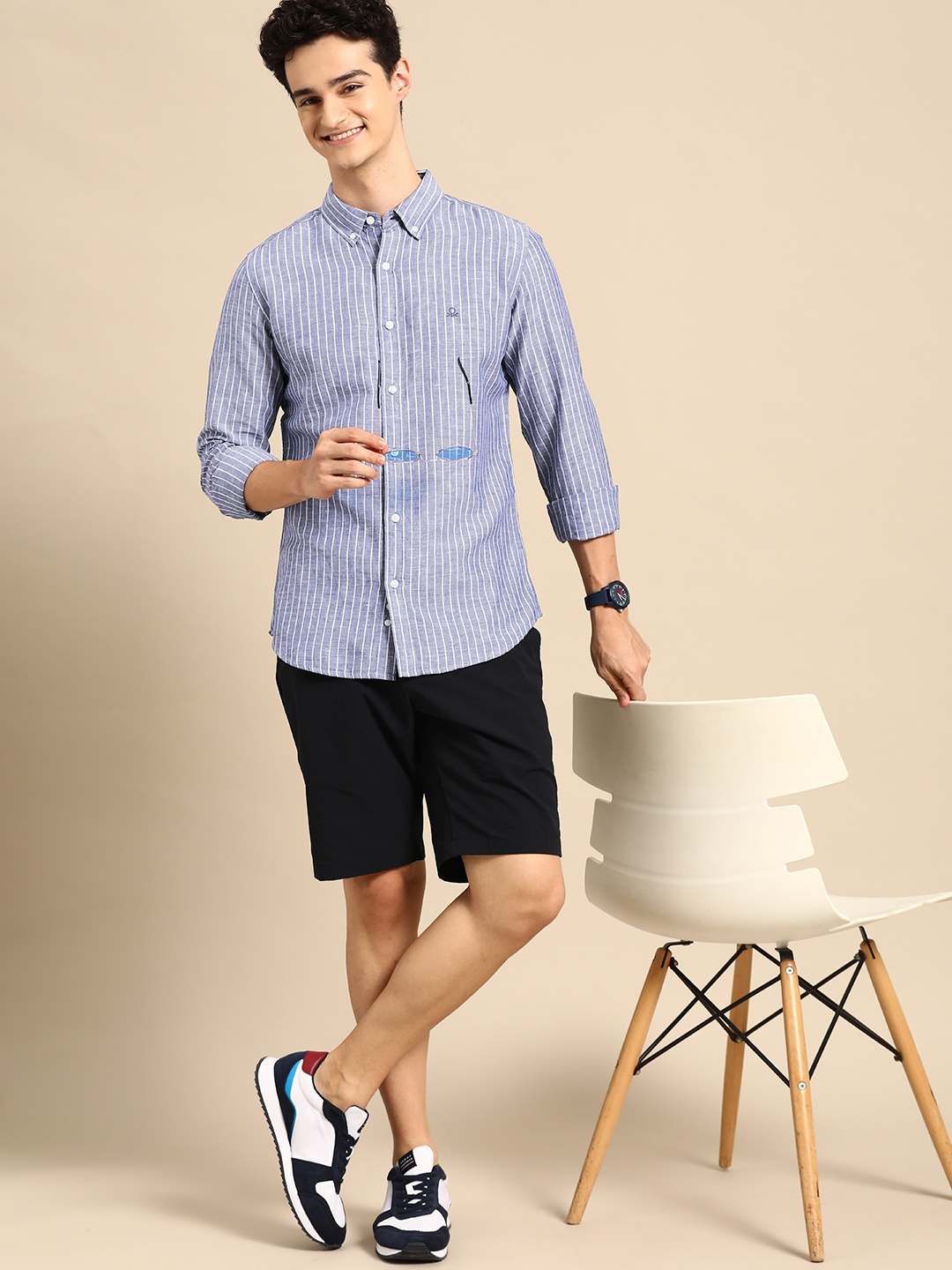 United Colors of Benetton Slim Fit Striped Casual Shirt, Blue