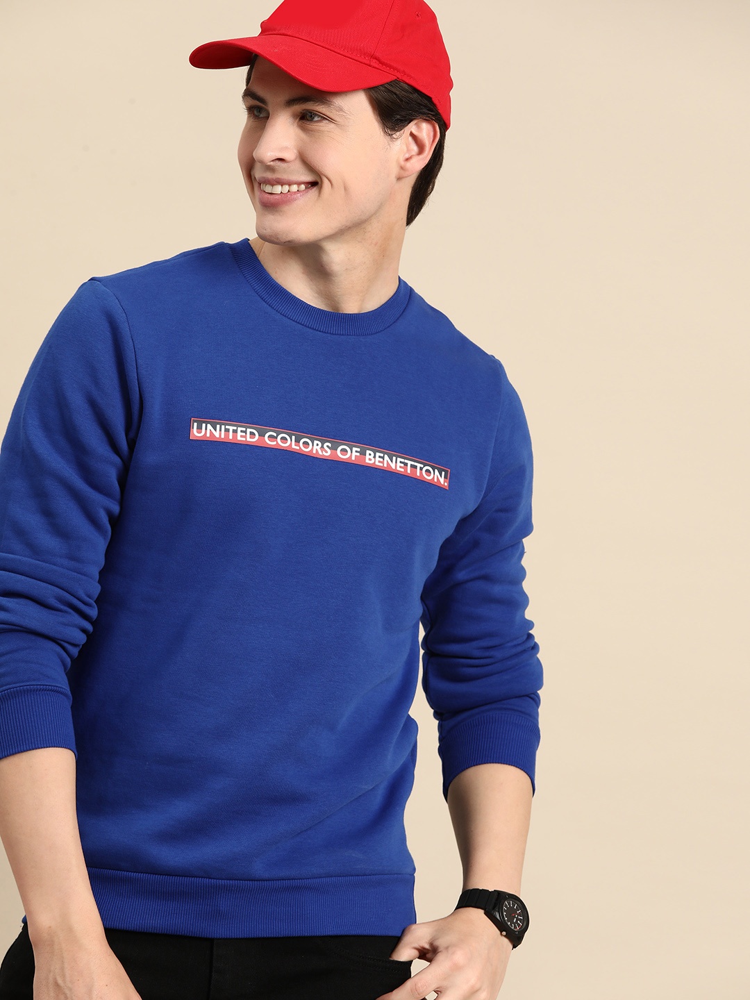 

United Colors of Benetton Men Brand Logo Printed Sweatshirt, Blue