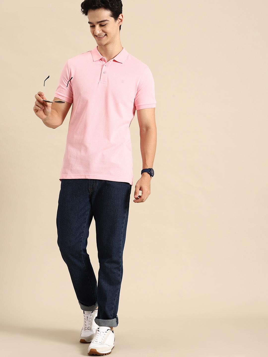 United Colors of Benetton Men Polo Collar Pure Cotton T-shirt, Pink