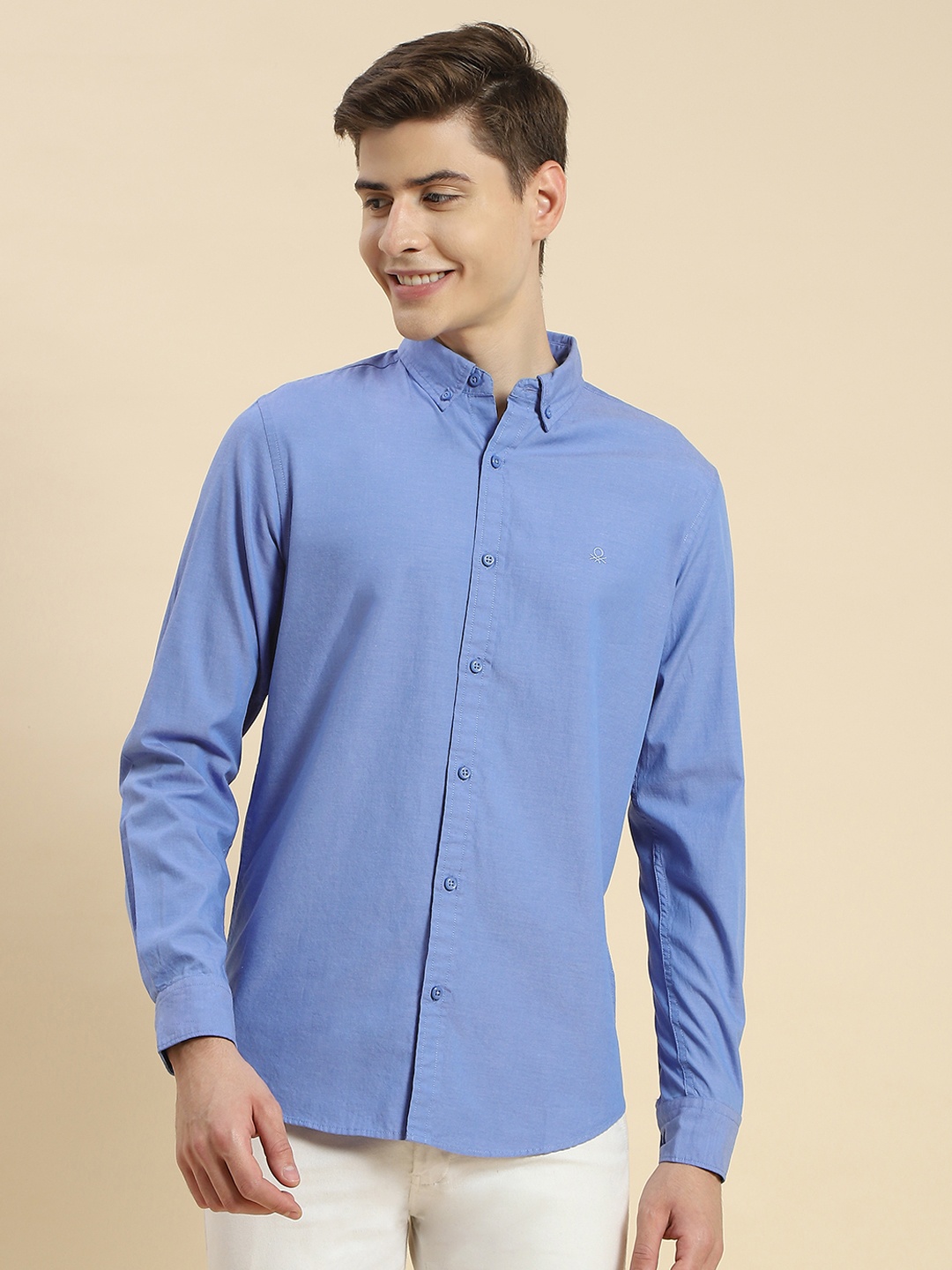 

United Colors of Benetton Cotton Slim Fit Opaque Casual Shirt, Blue