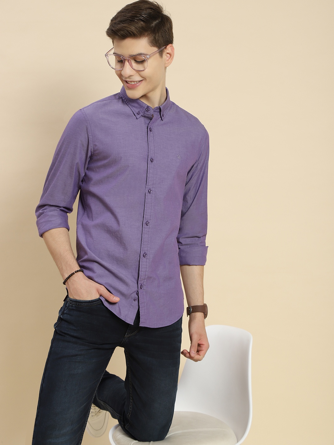 

United Colors of Benetton Cotton Slim Fit Casual Shirt, Purple