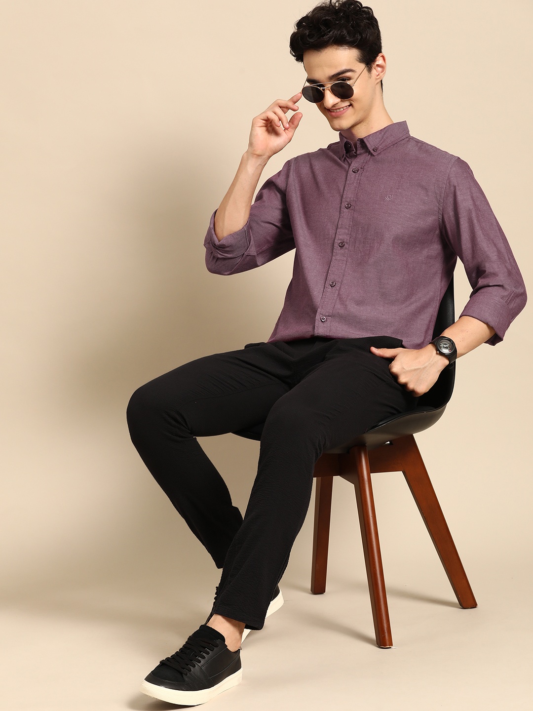 

United Colors of Benetton Pure Cotton Slim Fit Oxford Shirt, Purple