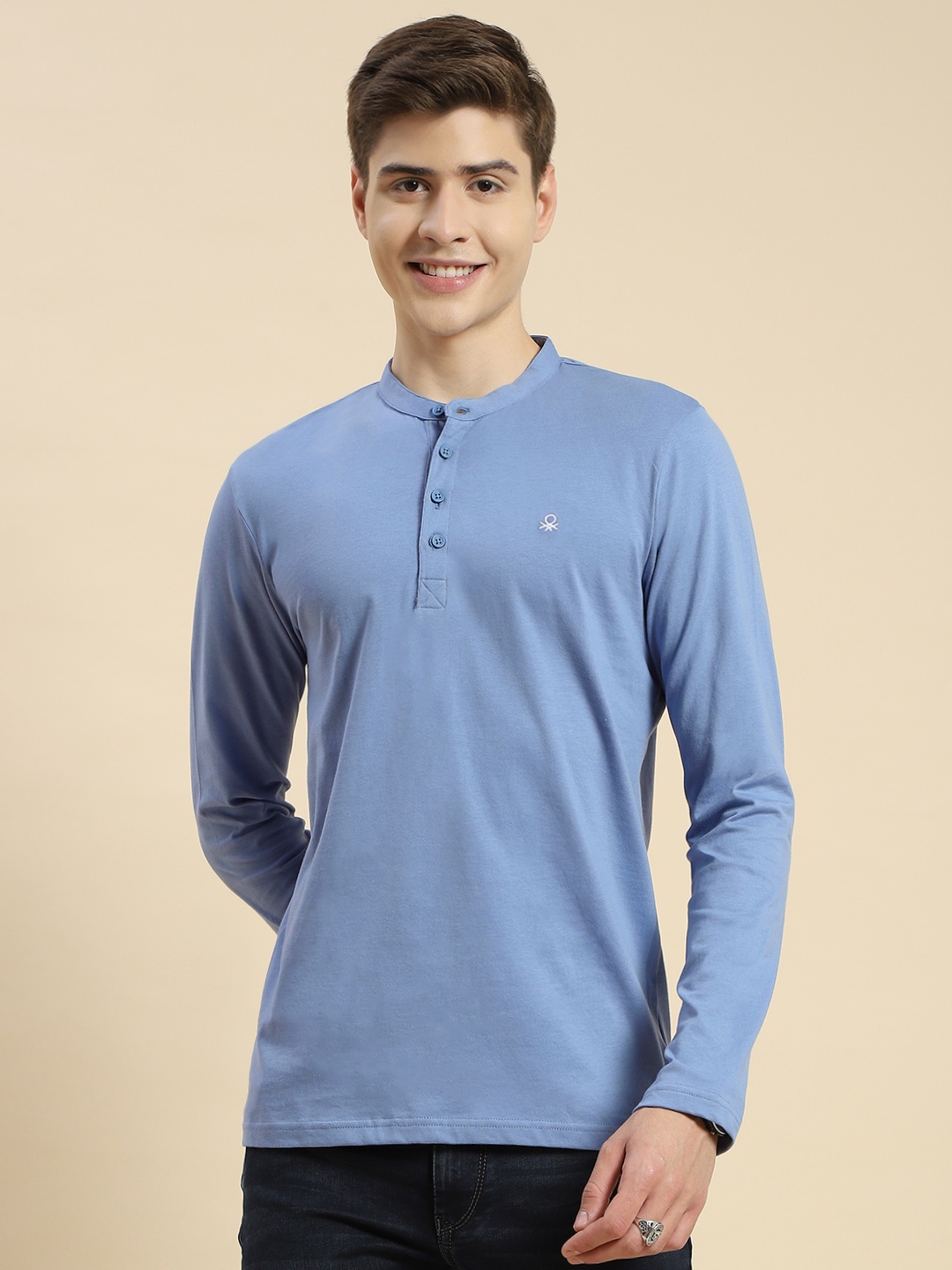 

United Colors of Benetton Henley Neck Pure Cotton Slim Fit T-shirt, Blue