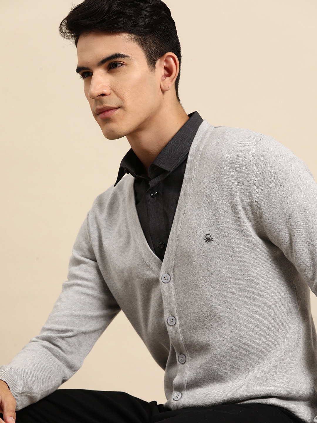 

United Colors of Benetton Pure Cotton Cardigan, Grey melange