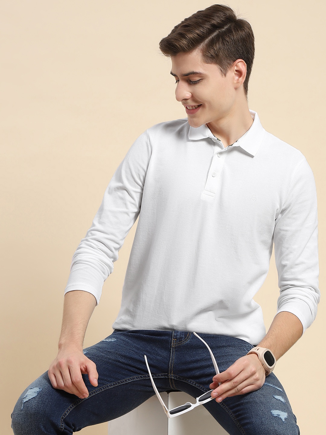 

United Colors of Benetton Polo Collar Pure Cotton Slim Fit T-shirt, White