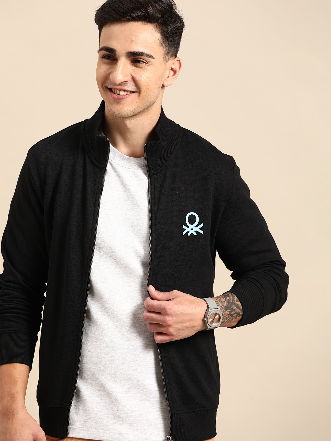 United Colors of Benetton Men Pure Cotton Sweatshirt, Black